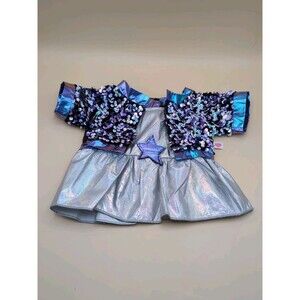 Build-A-Bear Honey Girls Sequin Star Dress Silver Blue Outfit Costume Clothes
